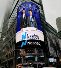 Zev Williams, MD, PhD, and Eric Forman, MD, HCLD helped ring the closing bell at the Nasdaq on April 25, 2018.